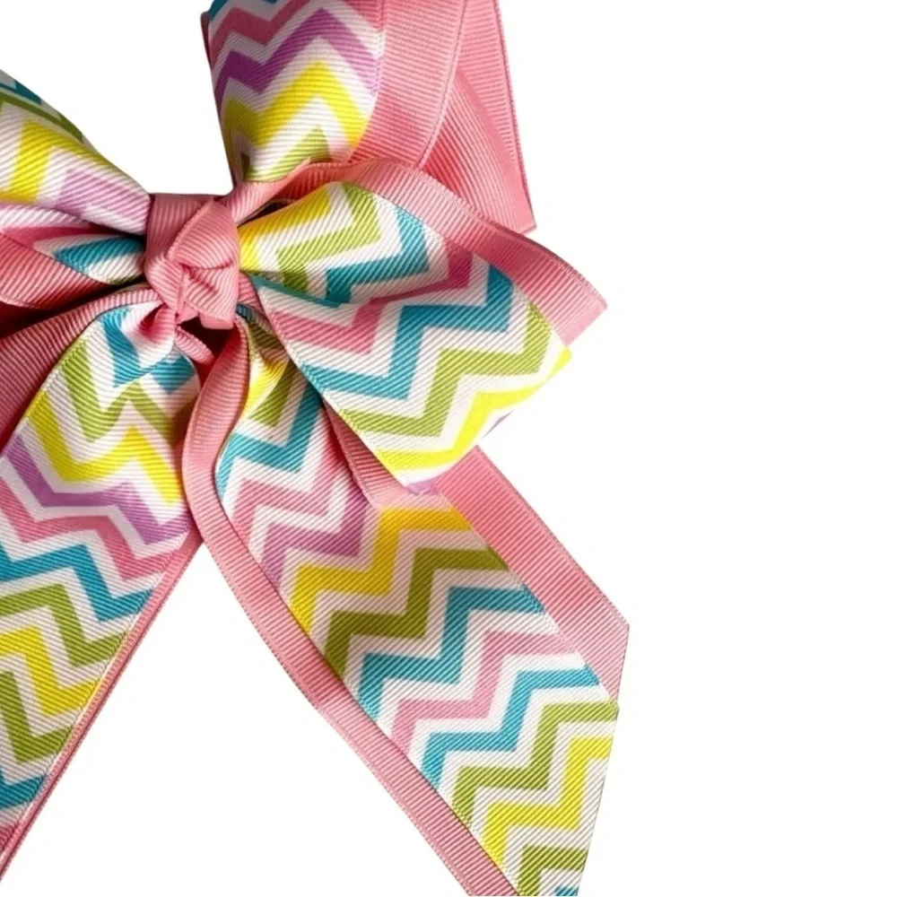 New Chevron Pink Grosgrain Ribbon Hair Bow Clip Girls Dance Pageant Cheer Show